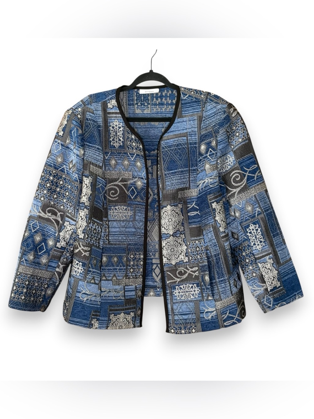 Dressbarn Tapestry Jacket Blazer Size 18/20 Blue Gray White Boho Maximalist